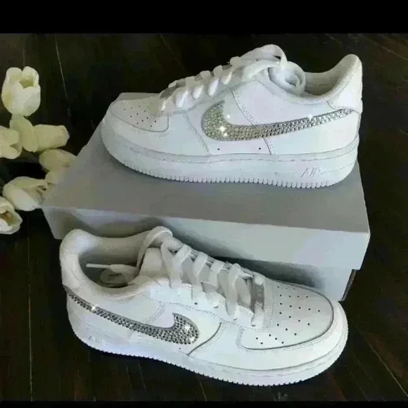 Bling Womens Nike Air Force 1 White Sneakers Shoes made with Swarovski C… - Picture 4 of 8